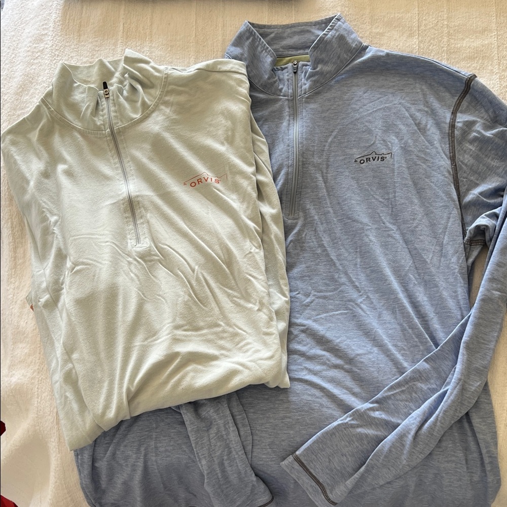 Orvis Men's Half-Zip Shirts - Light Blue and Off-White (2 included for price!)